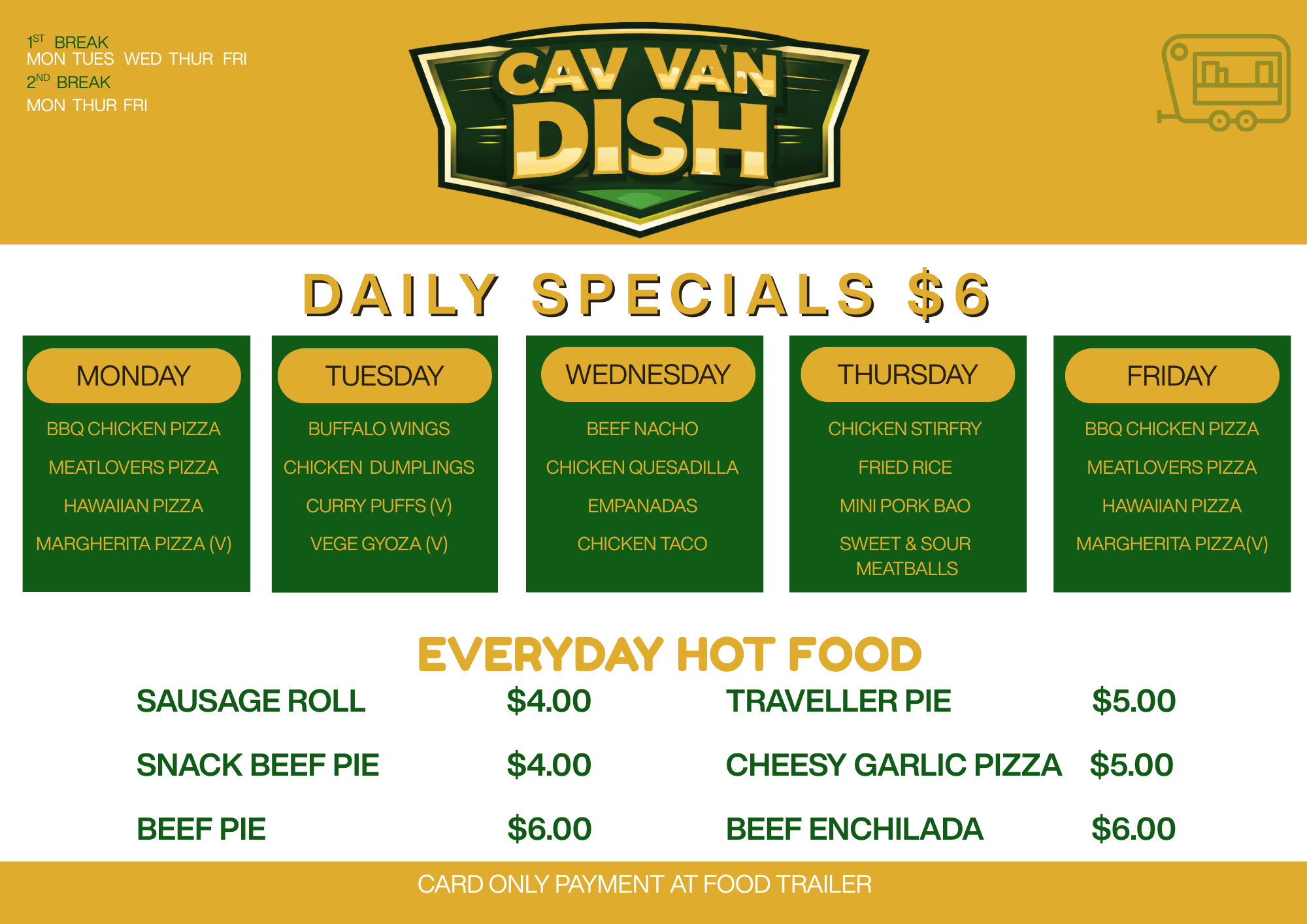 The Cav Van Dish Food trailer menu 2026.png